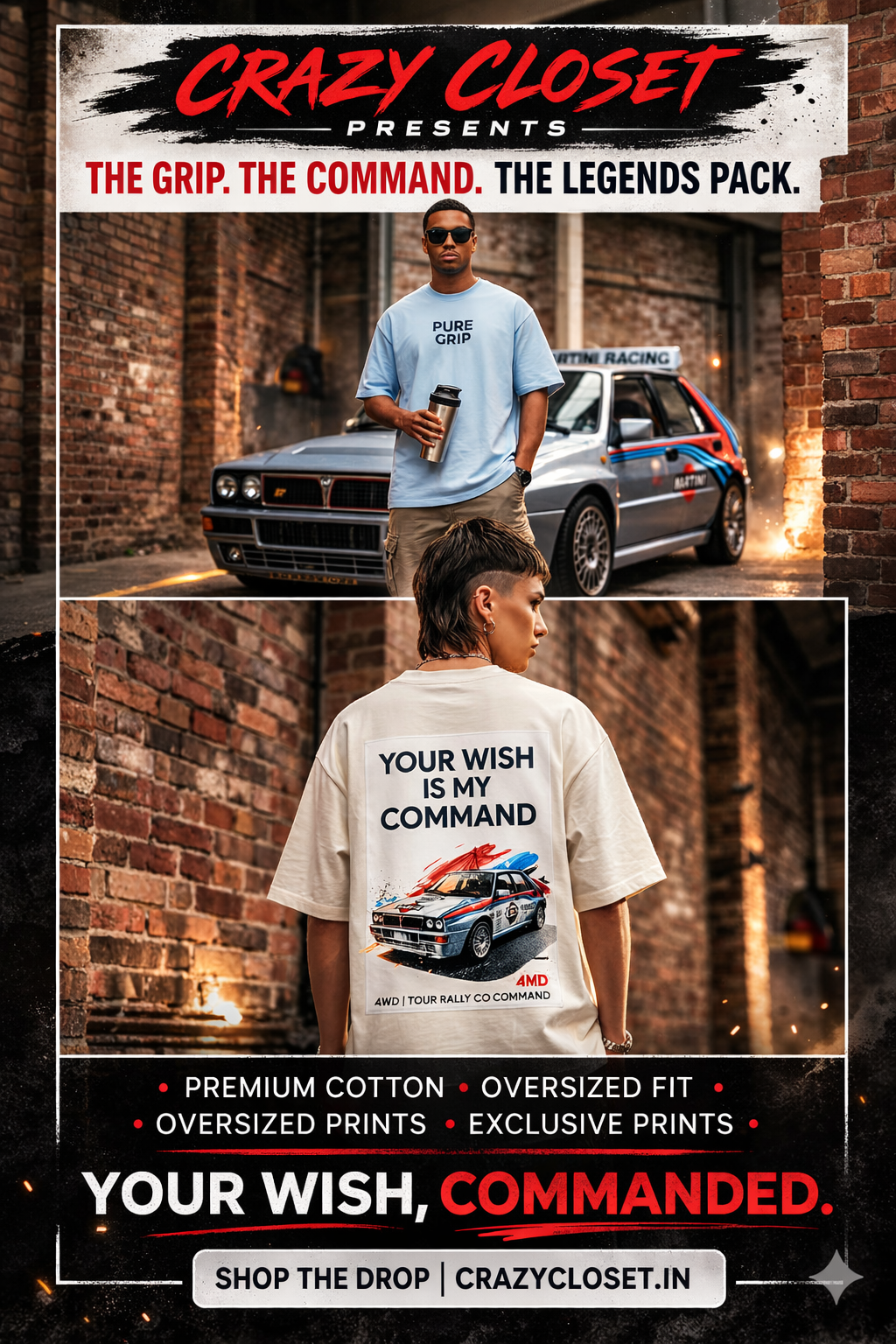 Oversized Rally Graphic T-Shirt for Men & Women | Pure Grip Streetwear Tee | 240 GSM Cotton | Vintage Motorsport Back Print