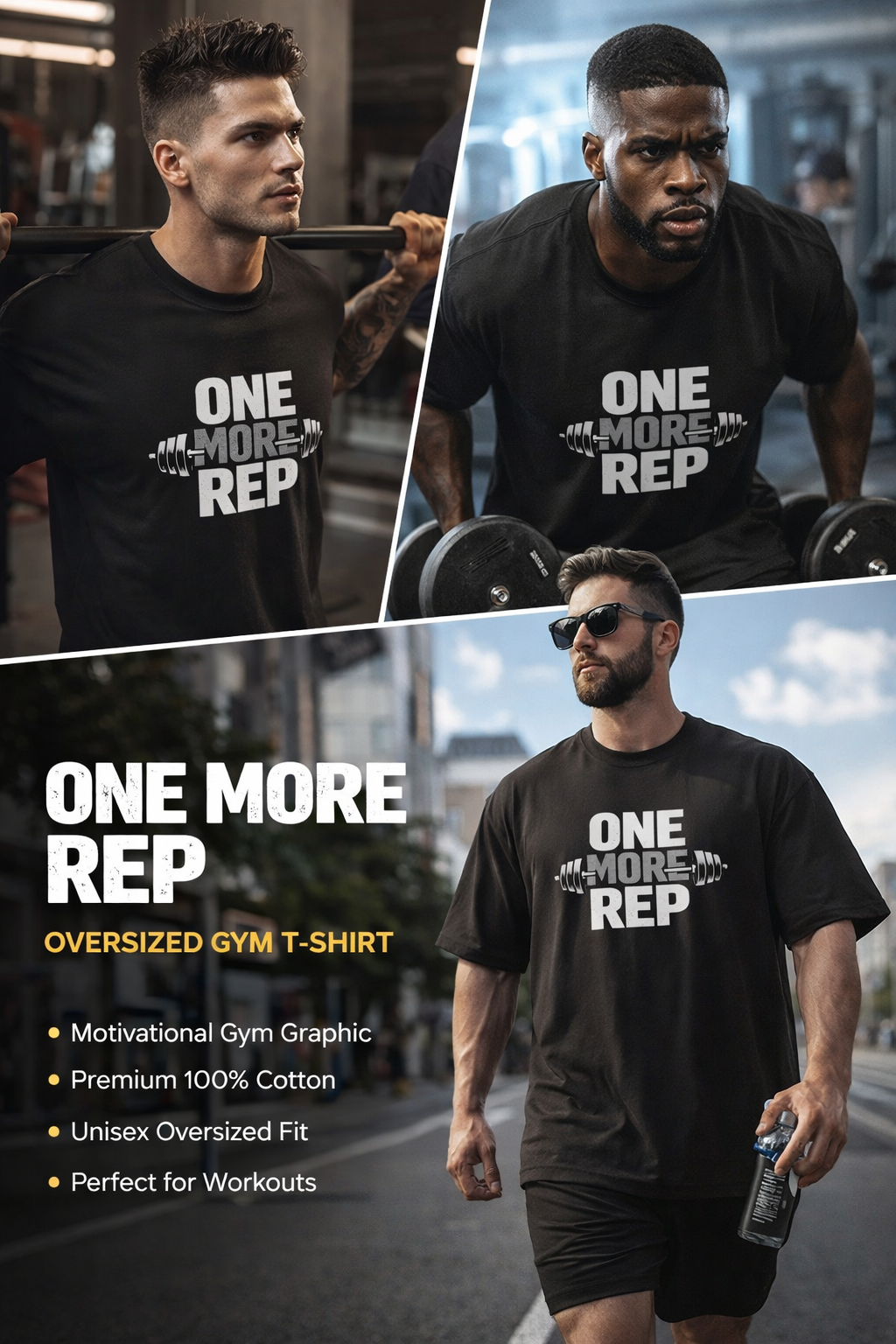 One More Rep Oversized Gym T-Shirt – Unisex Cotton Fitness Graphic Tee